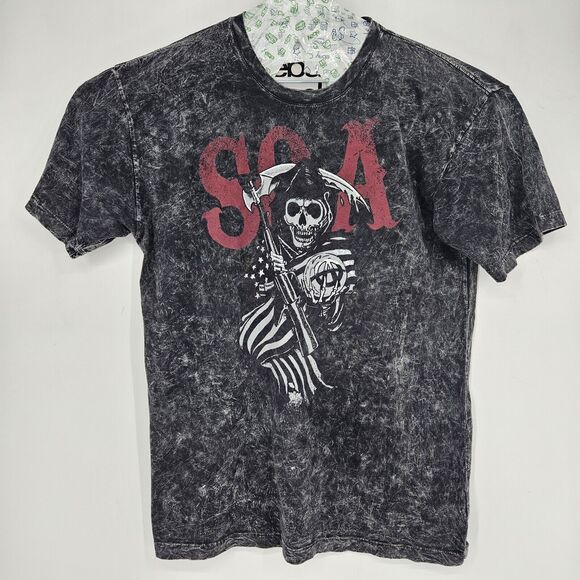 Sons Of Anarchy Shirt Mens 2XL 2014 Reaper Flag Gray Black Tie Dye Biker Club - Picture 1 of 9